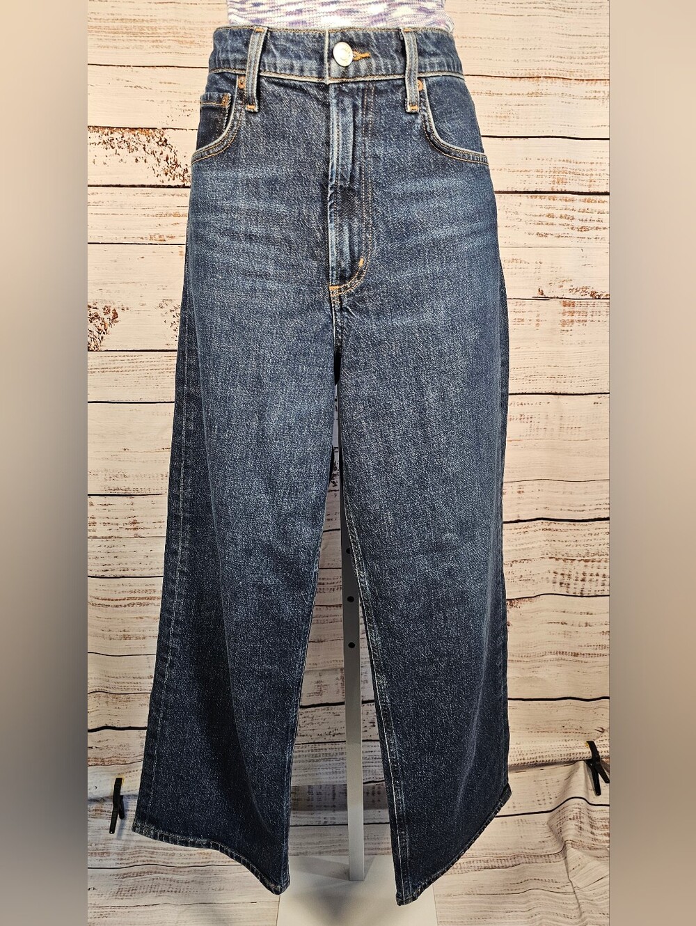 AGOLDE Ren High Rise Wide Leg Jeans Size 27 Dark Indigo Stretch